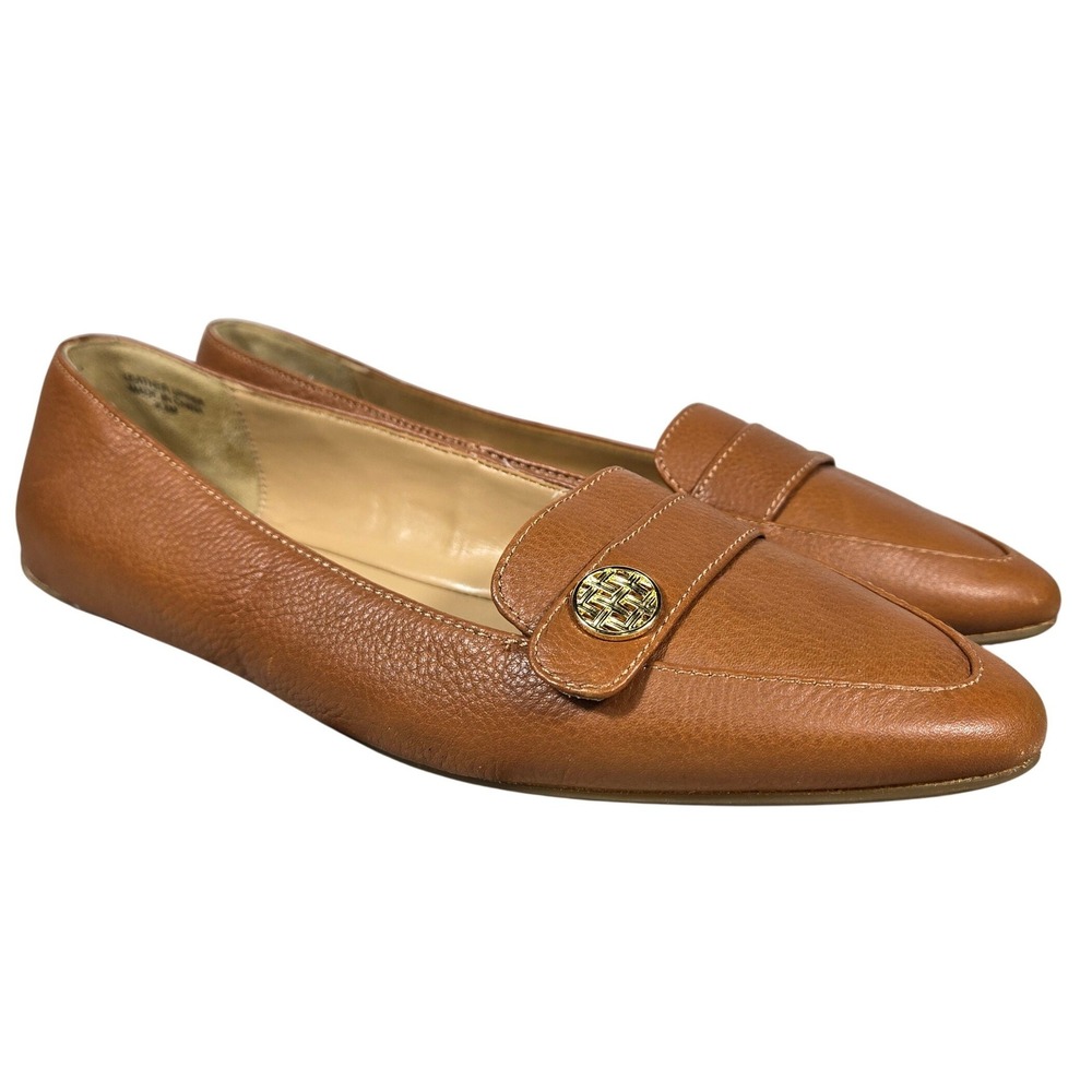 Talbots Womens 8.5 Francesca Tab Driving Moccasins Pebbled Leather Gold Hardware
